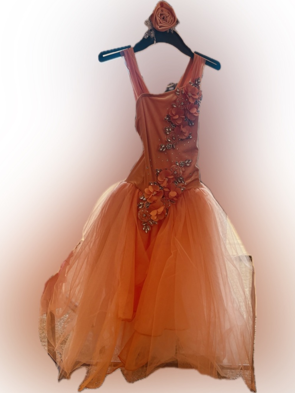 Weissman Orange Floral Tulle Dance Ballet Costume with hair clip